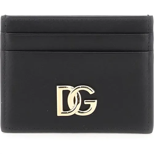 Stylish Leather Card Holder with DG Metal Plate , female, Sizes: ONE SIZE - Dolce & Gabbana - Modalova