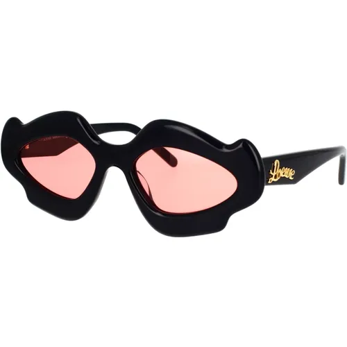 Geometrische Sonnenbrille mit einzigartigem schwarzem Acetatrahmen und rosa organischen Gläsern , Damen, Größe: 52 MM - Loewe - Modalova