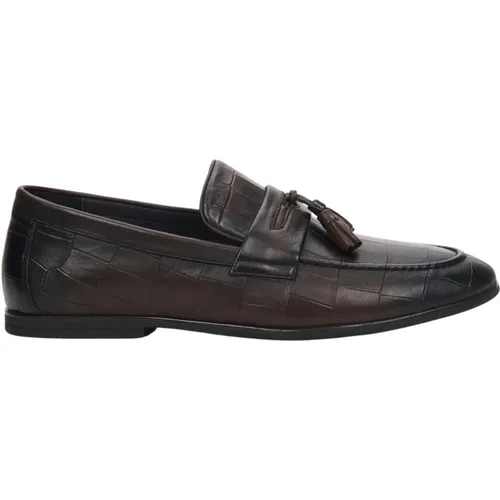 Herren Dunkelbraune Slip-On Loafers aus echtem Leder Er00109298 - Estro - Modalova