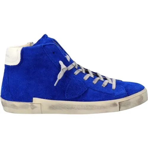 Blaue High Top Sneakers mit Reißverschluss , Herren, Größe: 40 EU - Philippe Model - Modalova