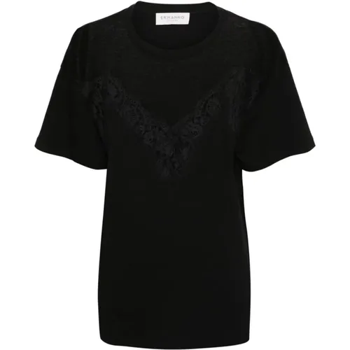 Floral-Lace T-shirt with Mesh Panel , female, Sizes: S, 2XS, XS - Ermanno Scervino - Modalova