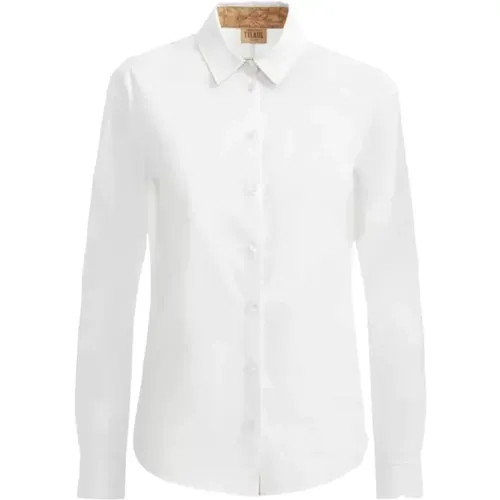 Weißes Stretch-Baumwollhemd mit Geo Classic Print , Damen, Größe: XS - Alviero Martini 1a Classe - Modalova