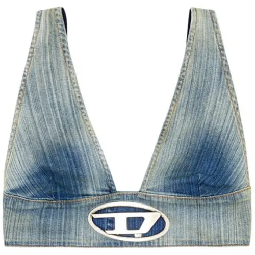 Blaue Denim Tiefer Ausschnitt Top , Damen, Größe: S - Diesel - Modalova