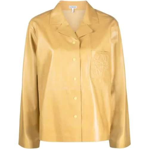 Mustard Leather Jacket with Embossed Logo , female, Sizes: S - Loewe - Modalova