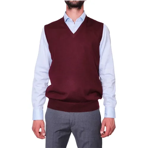 Mens Bordeaux Sleeveless V-Neck Sweater , male, Sizes: 3XL, XL - La Fileria - Modalova