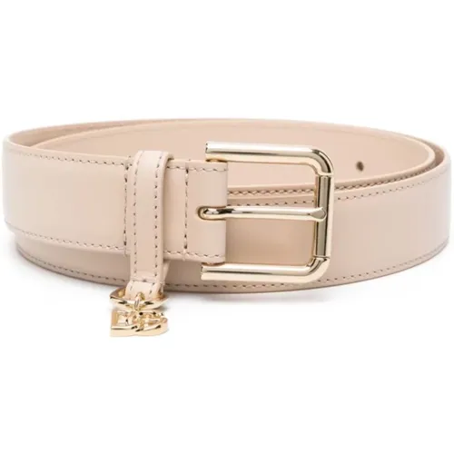 Beige Leather Belt with Gold-Tone Buckle , female, Sizes: 90 CM - Dolce & Gabbana - Modalova