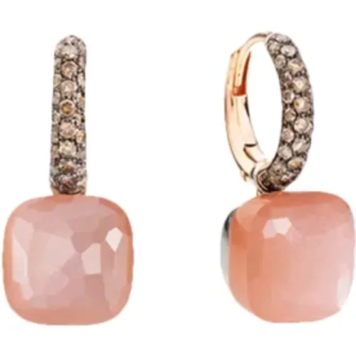 Bare Gold and White Gold Earrings with Orange Adularia and Brown Diamonds , female, Sizes: ONE SIZE - Pomellato - Modalova