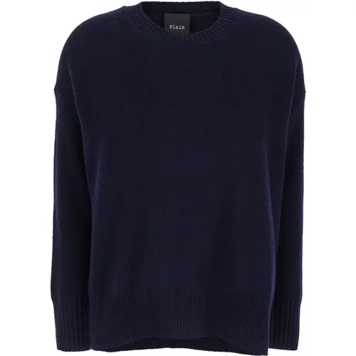 Blaue Crewneck Cashmere Pullover , Damen, Größe: S - Plain Units - Modalova