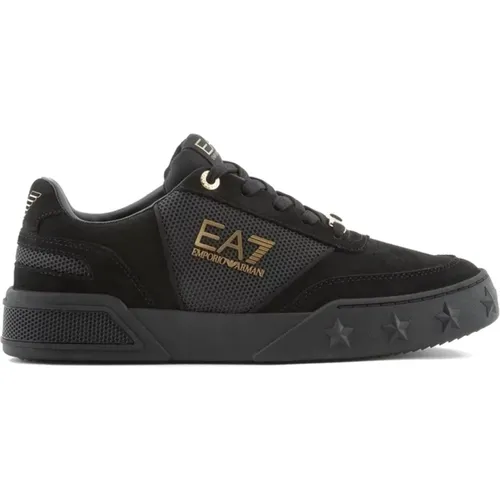 Schwarze Goldene Freizeit-Sneaker , Herren, Größe: 41 1/3 EU - Emporio Armani EA7 - Modalova