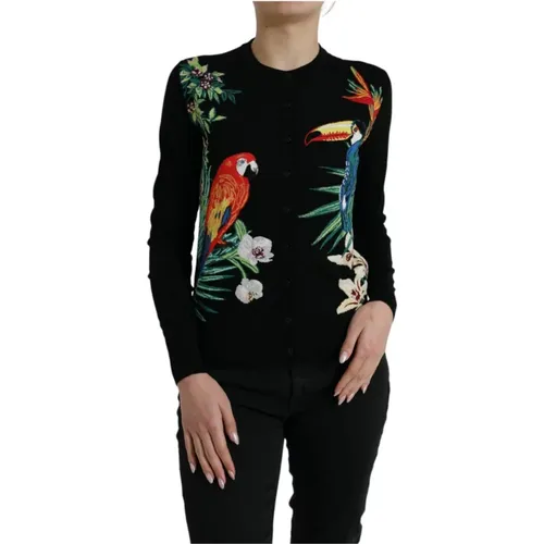 Vogel-Print Woll-Seiden Cardigan Pullover - Dolce & Gabbana - Modalova