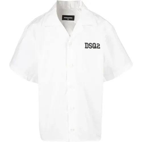 Weiße Baumwollhemd mit Kurzen Ärmeln und Logo - Dsquared2 - Modalova