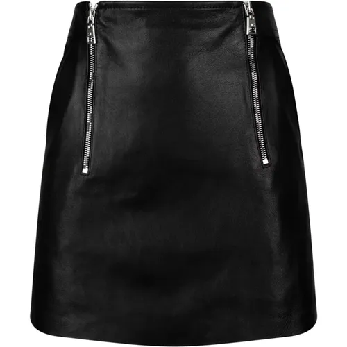 Leather Mini Skirt with Double Silver Zipper , female, Sizes: M, XS - Elisabetta Franchi - Modalova