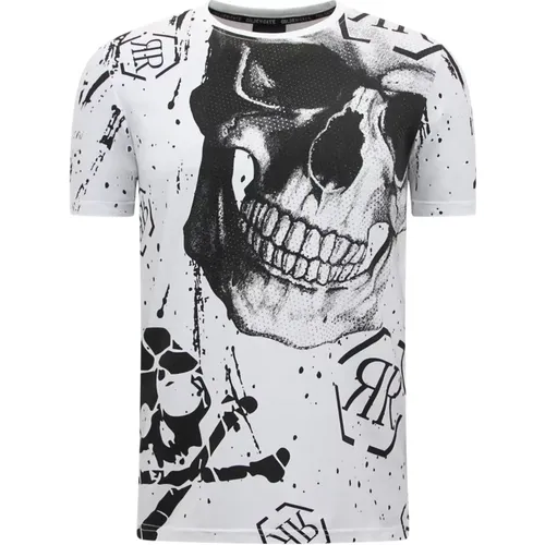 Skull - T-Shirt mit Rhinestone - 7975 , Herren, Größe: M - Enos - Modalova