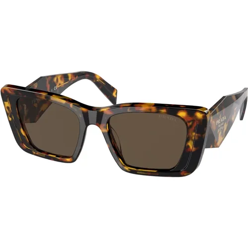 Stilvolle Sonnenbrille in Dunkelbraun,PR 08Ys 19Q10D Sunglasses,Rechteckige Sonnenbrille Schwarz Glänzender Stil - Prada - Modalova