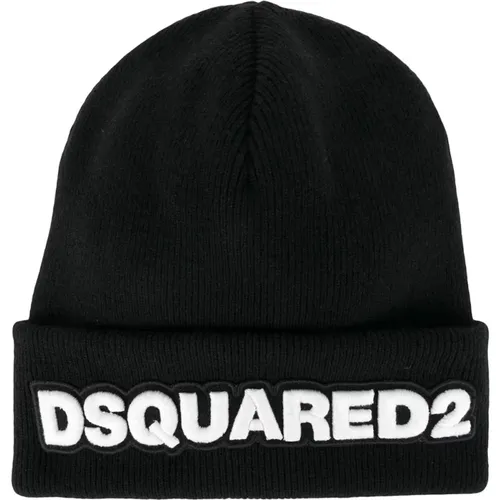 Schwarze Rippstrick-Beanie-Mütze - Dsquared2 - Modalova