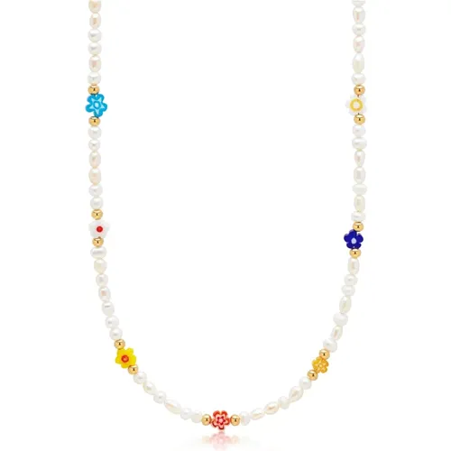 Women& Pearl Choker with Flower Beads , female, Sizes: ONE SIZE - Nialaya - Modalova