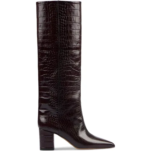 Crocodile-print knee-high boots, Bordeaux , female, Sizes: 4 1/2 UK, 5 1/2 UK, 5 UK, 3 UK, 4 UK, 6 UK - Paris Texas - Modalova