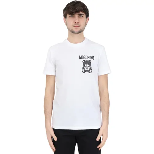 Herren Weißes Teddy Mesh T-Shirt,Niedlicher Bärenlogo T-Shirt - Moschino - Modalova