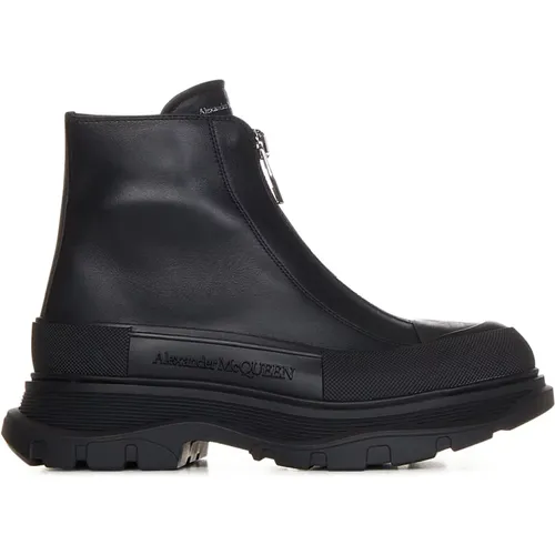 Leather Boots with Silver Zipper , female, Sizes: 10 UK, 8 1/2 UK, 9 1/2 UK, 9 UK - alexander mcqueen - Modalova