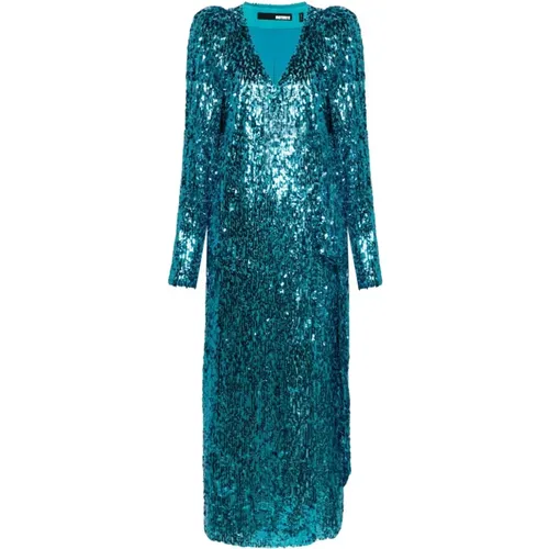 Blaues V-Ausschnitt Kleid mit Selbstbindendem Gürtel , Damen, Größe: XS - Rotate Birger Christensen - Modalova