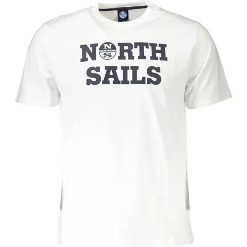 Elegantes weißes Rundhals T-Shirt mit Druck , Herren, Größe: M - North Sails - Modalova