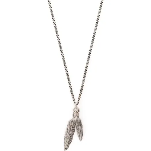 Silver Feather Pendant Necklace , male, Sizes: ONE SIZE - Emanuele Bicocchi - Modalova