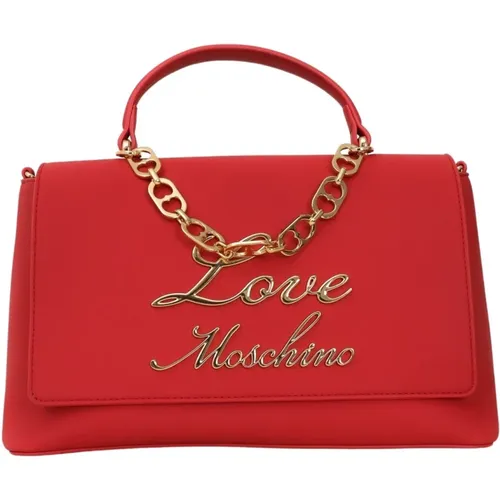 Rote Handtasche mit goldener Logokette - Love Moschino - Modalova