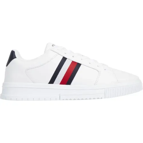 Streifen Freizeitsneakers Weiß , Herren, Größe: 42 EU - Tommy Hilfiger - Modalova