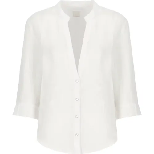 Weißes Leinenhemd Runder Ausschnitt Kurze Ärmel , Damen, Größe: M - 120% lino - Modalova