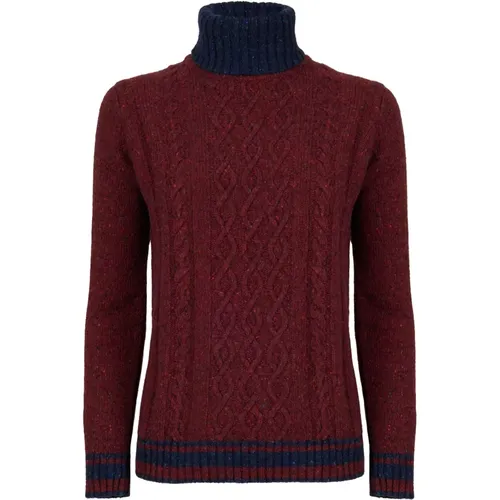 Burgundy Aran-Stitched Turtleneck Sweater - Gallo - Modalova
