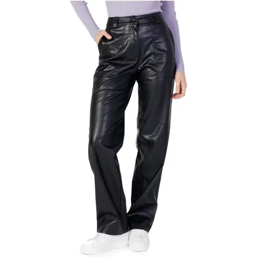 Schwarze Hose mit Reißverschluss und Knopf , Damen, Größe: L - Calvin Klein Jeans - Modalova