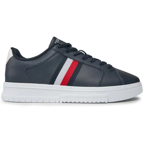 Gestreifte Ledersneaker , Herren, Größe: 41 EU - Tommy Hilfiger - Modalova