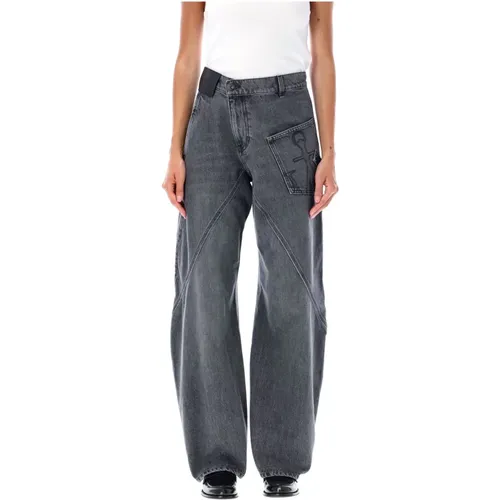 Grey Twisted Workwear Wide-Leg Jeans , female, Sizes: W26, W27, W25, W28 - JW Anderson - Modalova