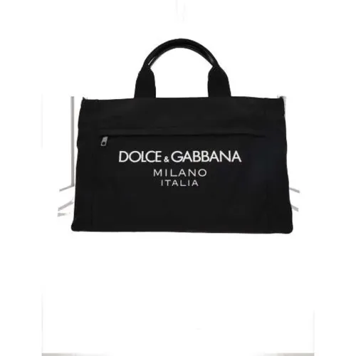 Nylon Handbag with Smooth Leather Details and Contrasting Logo Print , male, Sizes: ONE SIZE - Dolce & Gabbana - Modalova