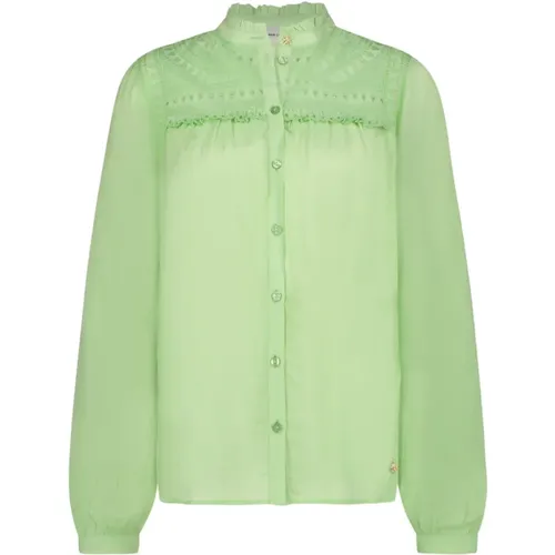 Grüne Bluse mit Rüschen und Durchbrochenen Details , Damen, Größe: M - Fabienne Chapot - Modalova