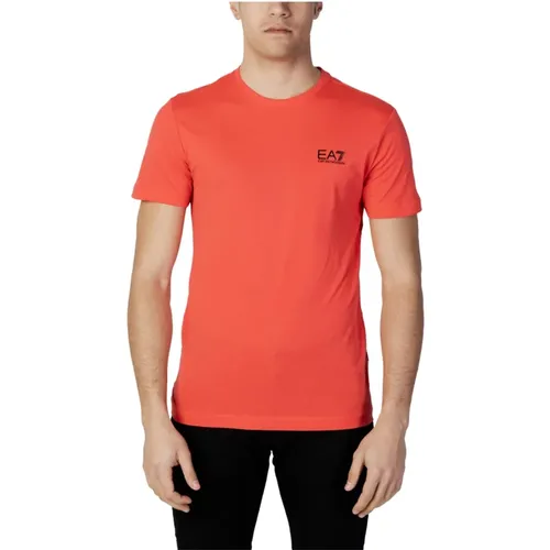 Rotes einfarbiges Rundhals-T-Shirt für Männer , Herren, Größe: 2XL - Emporio Armani EA7 - Modalova