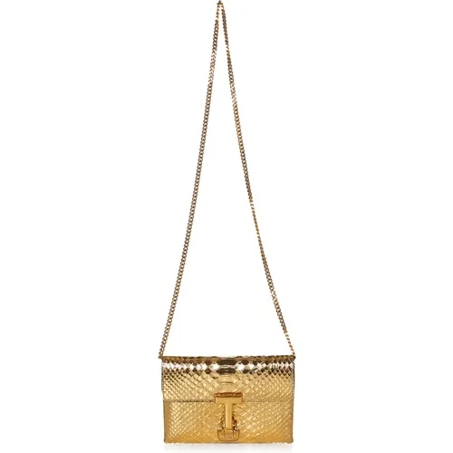 Golden Python Stamped Foldover Bag , female, Sizes: ONE SIZE - Tom Ford - Modalova
