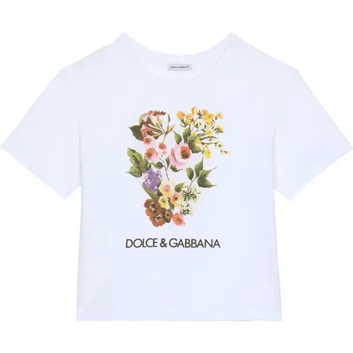 Blumenmuster Weißes Baumwoll-T-Shirt - Dolce & Gabbana - Modalova