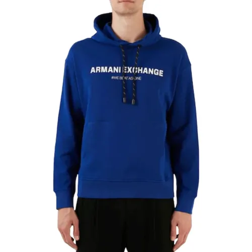 Elektrisch blaues Kapuzensweatshirt mit Print - Armani Exchange - Modalova