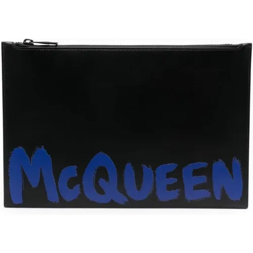 Graffiti-Print Leather Clutch Bag , male, Sizes: ONE SIZE - alexander mcqueen - Modalova