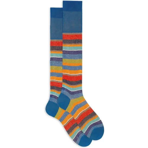 Italienische Gestreifte Lange Baumwoll Leinen Socken , Herren, Größe: S - Gallo - Modalova