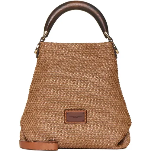 Leather Handbag with Wooden Handle , female, Sizes: ONE SIZE - Roberto Festa - Modalova