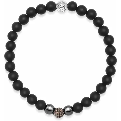 Men's Grey Diamond Wristband with Onyx and Hematite , male, Sizes: L, XL, 2XL, M, S - Nialaya - Modalova