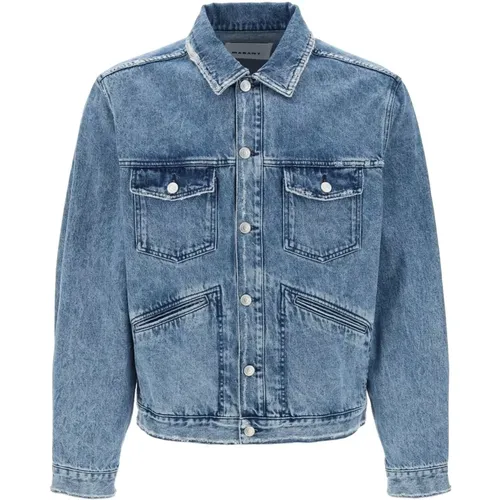 Zerstörte Denimjacke mit Logo-Stickerei - Isabel marant - Modalova