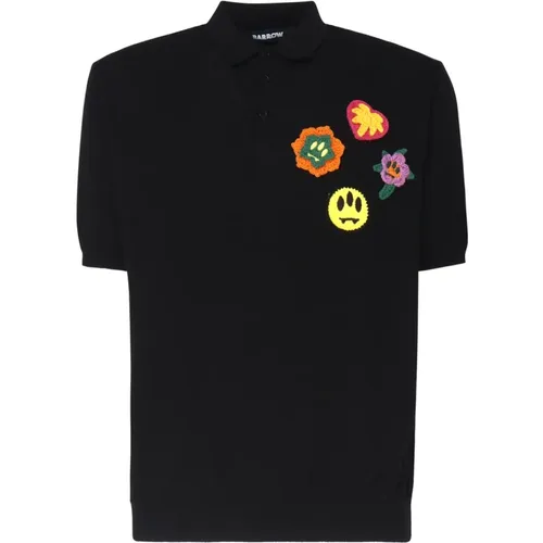 Schwarzes Mesh-Strick-Poloshirt , Herren, Größe: M - Barrow - Modalova