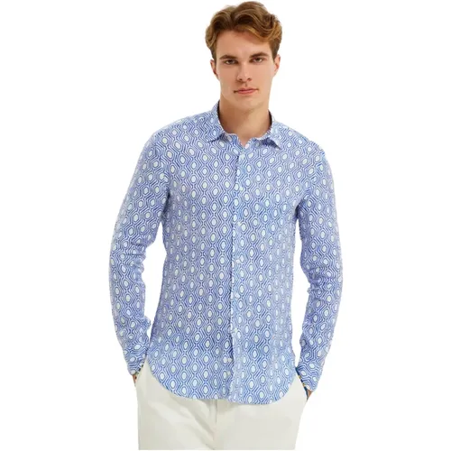 Mediterranean Tile Print Linen Shirt , male, Sizes: S, L, XL, 2XL, M - Peninsula - Modalova