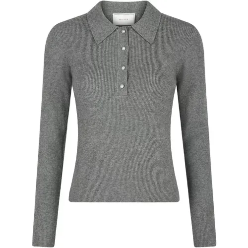 Dark Grey Knit Sweater with Pearl Buttons , female, Sizes: 2XL, M, L - NEO NOIR - Modalova