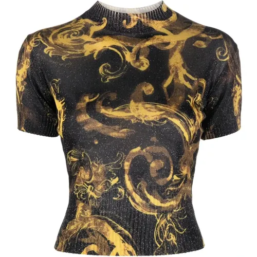 Barocco-Print-Stricktop in Schwarz , Damen, Größe: M - Versace Jeans Couture - Modalova