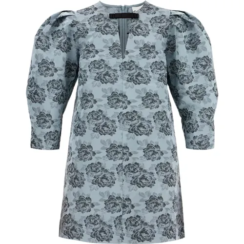 Blumiges Jacquard Minikleid mit Plissierten Details , Damen, Größe: S - Ganni - Modalova