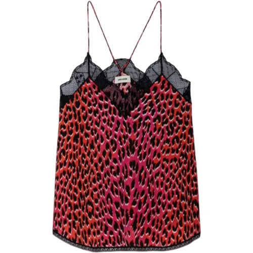 Leopard Print Silk Camisole with Lace Trim , female, Sizes: XS - Zadig & Voltaire - Modalova